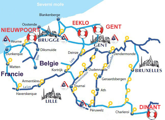 Belgie s lodí - mapa plavební oblasti