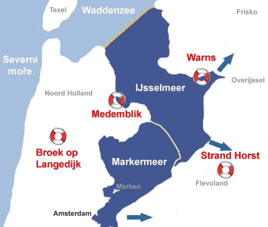Dovolená s lodí - IJsselmeer mapa přístavů CK SP Praha
